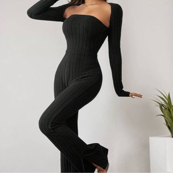 Sleeves Strapless Top & Solid Strapless Jumpsuit - Picture 1 of 8